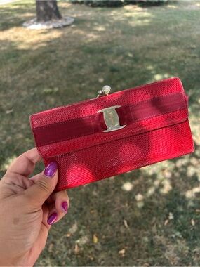 Salvatore Ferragamo Red Vara Ribbon Wallet with Gold Logo